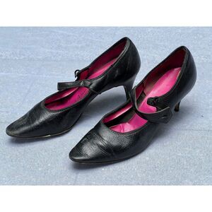 Vntg 40s? Trilly Adorably Yours by Mr Dan Black Leather Stiletto Heels - 6.5/7